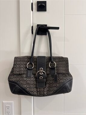 Coach Black and Brown Signature Canvas Shoulder Bag